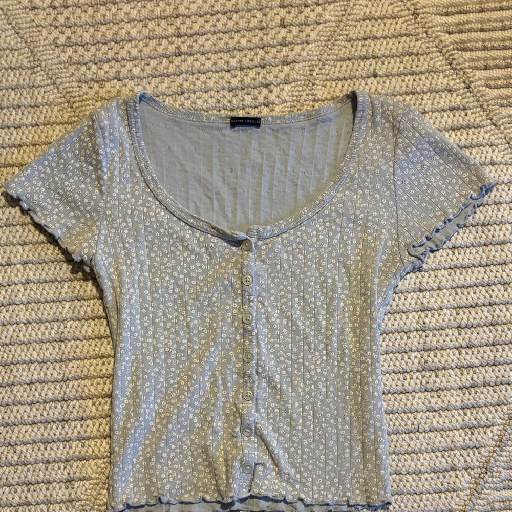 Brandy Melville Blue Floral Button-Down Shirt